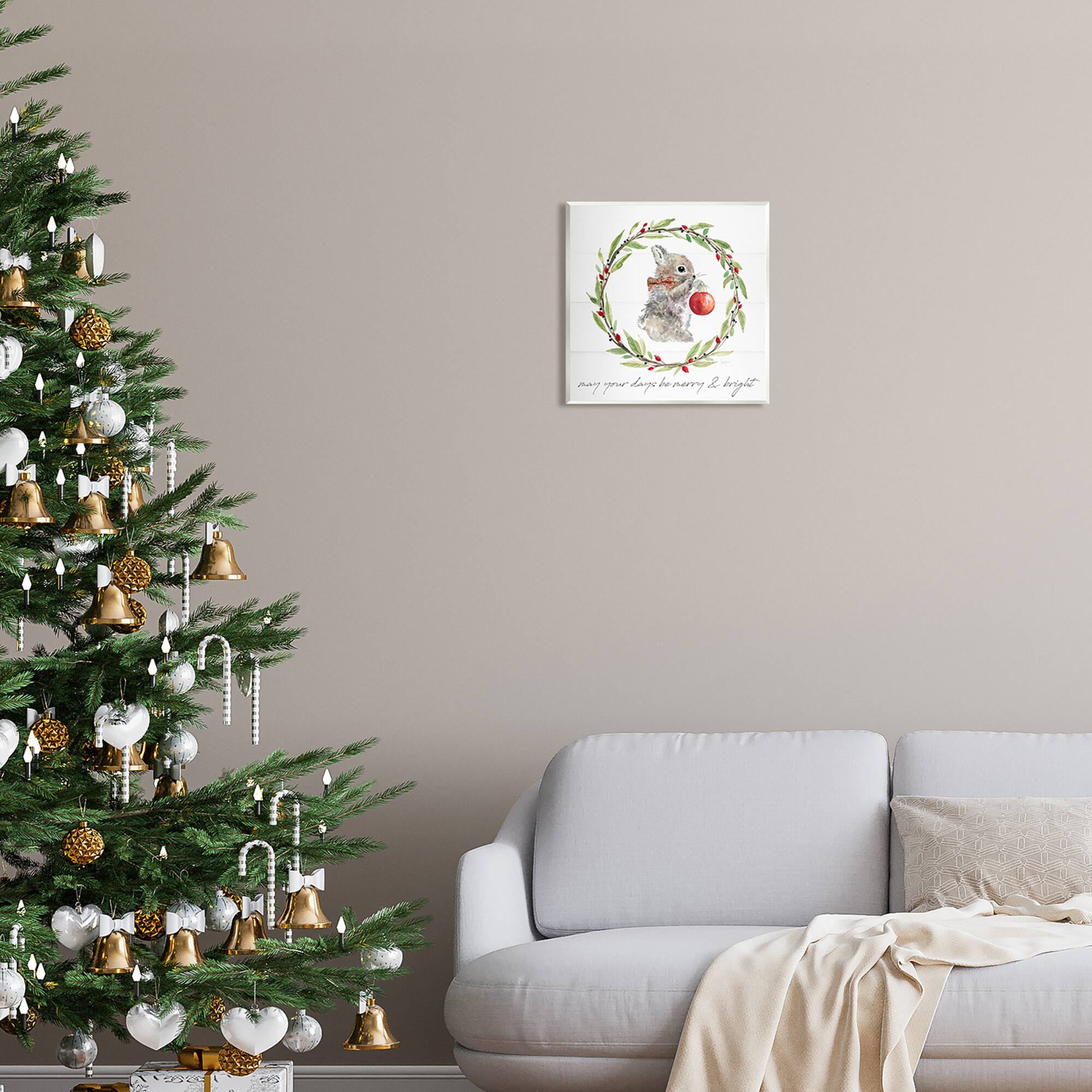 Stupell Industries Merry & Bright Bunny Wreath Wall Plaque Art